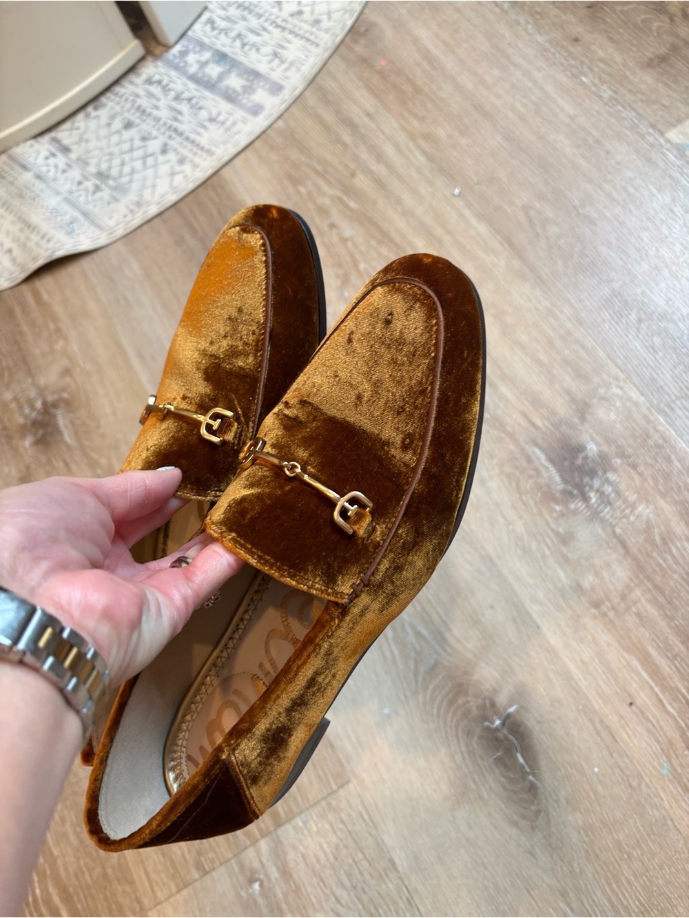 Women’s Velvet Loafers in Brown with Metal Bit - Picture 4 of 8